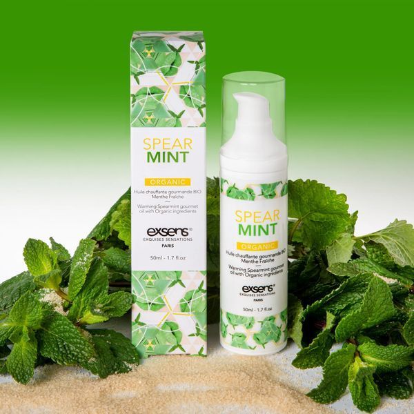 Масло для масажу Exsens Organic Spear Mint 50 мл розігріваюче, їстівне, без цукру та парабенів SO-SO2380 фото