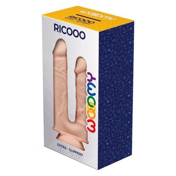 Двойной фаллоимитатор Wooomy Ricooo с присоской, 19х4,3 см и 17х3,3 см, Jelly, для вагинального и анального использования SO-SO7402 фото