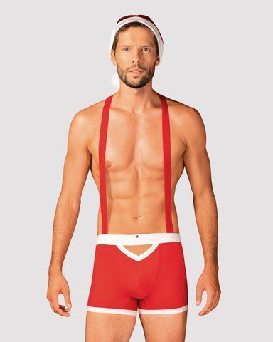 Мужской эротический костюм Санта-Клауса Obsessive Mr Claus 2XL/3XL - боксеры на подтяжках и шапочка SO-SO7296 фото