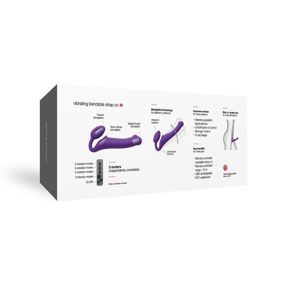 Безремінний страпон з вібрацією Strap-On-Me Violet M, діаметр 3,8 см, пульт ДУ, 3 мотори для одночасного оргазму SO-SO3825 фото