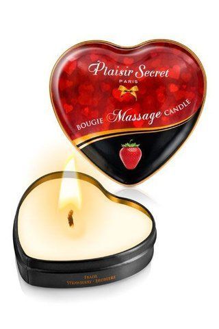 Масажна свічка-сердечко Plaisirs Secrets Strawberry 35 мл - аромат для романтики та задоволення SO-SO1867-R фото