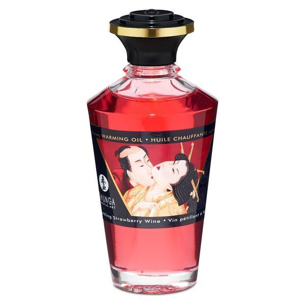 Розігрівальне масло Shunga Aphrodisiac "Ігристе клубничне вино" 100 мл без цукру для ерогенних зон SO-SO2497 фото