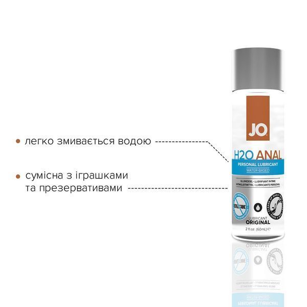 Анальна змазка JO ANAL H2O ORIGINAL 60 мл на водній основі з рослинним гліцерином для комфортного ковзання SO-SO1455 фото