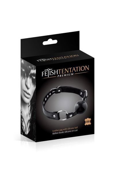 Кляп Fetish Tentation из натуральной кожи с силиконовым мячиком черный SO-SX1101 фото