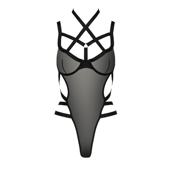 Боди-монокини Passion HAGAR BODY черное S/M, эластичное белье с косточками и стрепами SO-PS24702 фото