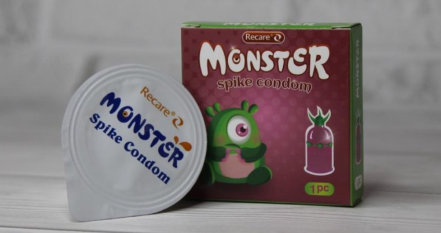 Презерватив Recare MONSTER з усиками та шипами Green+Pink Wink 1шт для яскравих відчуттів B-RM-777 фото