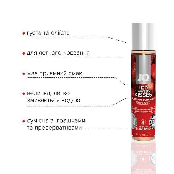 Лубрикант на водной основе JO H2O Strawberry Kiss 30 мл без сахара для интимной близости SO-SO1469 фото