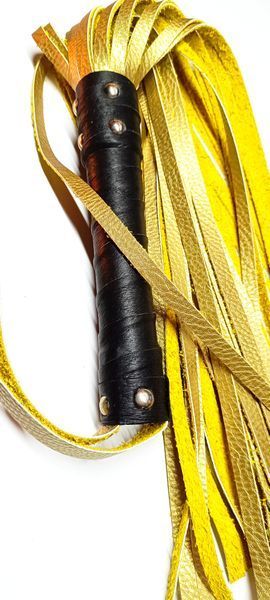 Комбінований флогер з шкіряною ручкою 31 хвіст 36 см Золото-Чорний для флагеляції B-RKB-BM-00016 фото