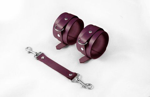 Наручники Feral Feelings з натуральної шкіри бордо, універсальні Hand Restraints SO-SO8257 фото