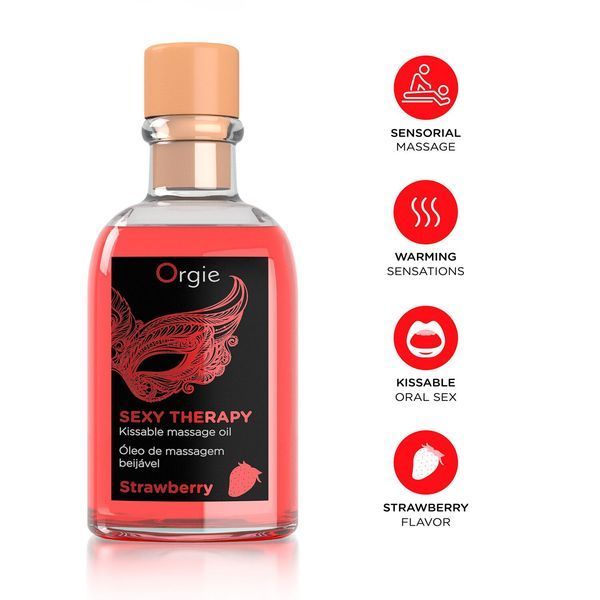 Набір для масажу Orgie Sexy Therapy - їстівна розігріваюча олія полуниця 100 мл з пір'ям SO-SX1507 фото