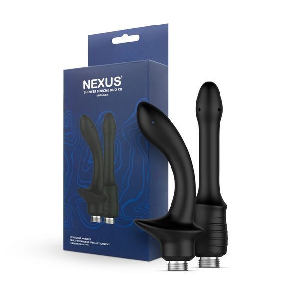 Набір анальних насадок для душу Nexus BEGINNER Shower Douche Duo Kit, 2 шт., силіконові, для початківців, чорний SO-SO9857 фото