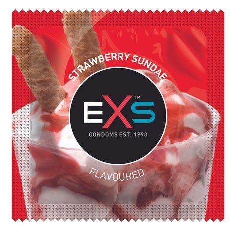 Презервативы EXS Strawberry Sundae 1 шт - клубничное мороженое, латексные, для орального и вагинального секса B-EXS-4006 фото